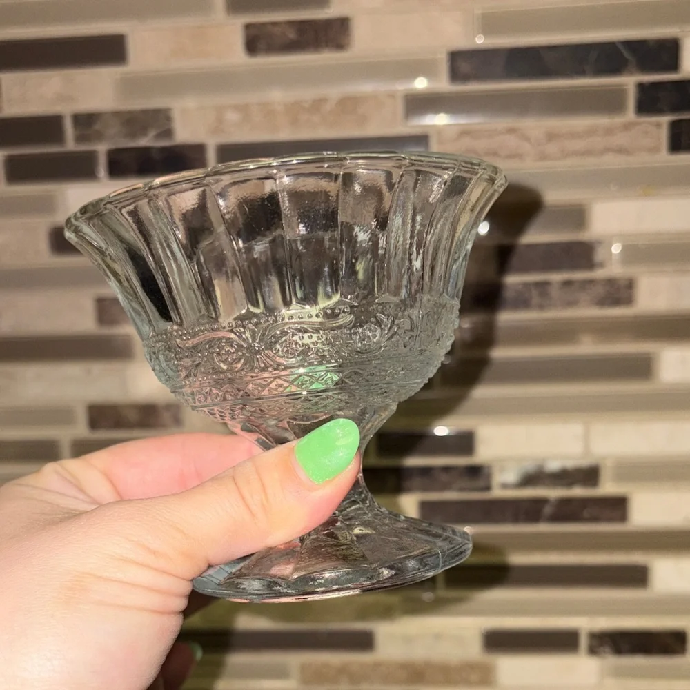 Clear Glass Footed Dessert Bowl or Jewelry Holder